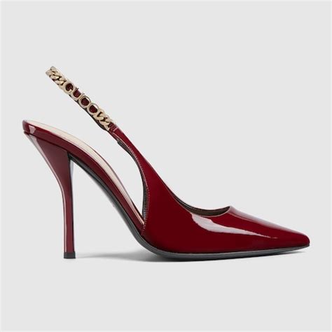 gucci patent leather spiked pumps|Gucci Signoria slingback pump in Rosso Ancora patent leather.